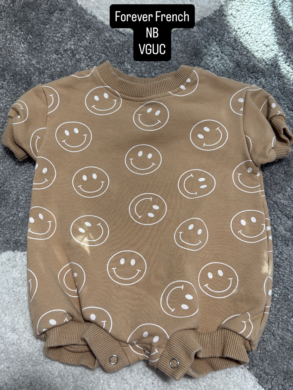 Forever French Brown Smiley-Print Baby Romper